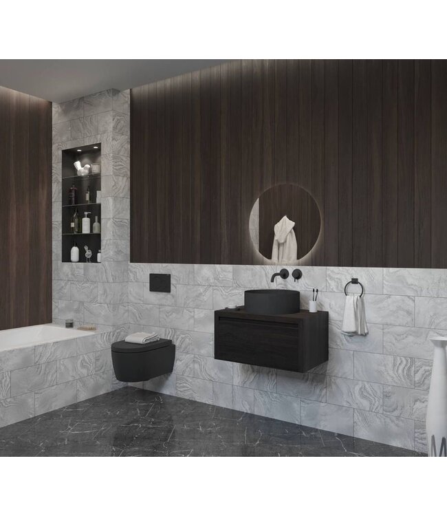 GLISS DESIGN Gliss Design Ares Wastafelonderkast met topblad Charcoal 70x45x35 cm 1 lade greeploos