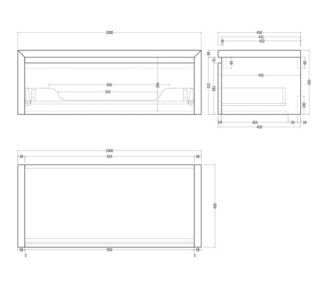 Gliss Design Ares Wastafelonderkast met topblad Charcoal 100x45x35 cm 1 lade greeploos Gliss Design Ares Wastafelonderkast met topblad Charcoal 100x45x35 cm 1 lade greeploos