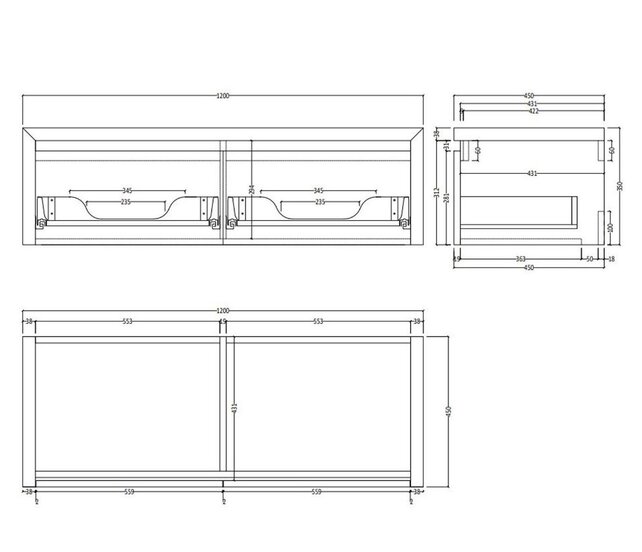 Gliss Design Ares Wastafelonderkast met topblad Charcoal 120x45x35 cm 1 lade greeploos