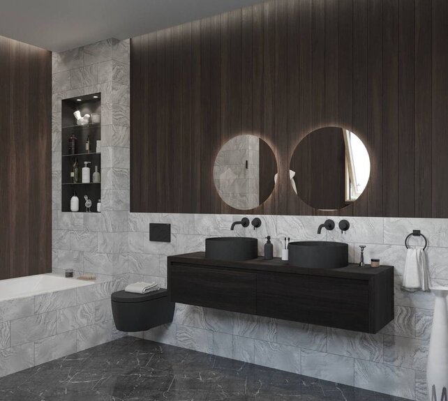 Gliss Design Ares Wastafelonderkast met topblad Charcoal 160x45x35 cm 2 lades greeploos