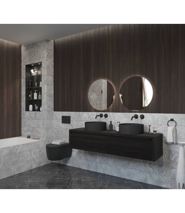 Gliss Design Ares Wastafelonderkast met topblad Charcoal 160x45x35 cm 2 lades greeploos