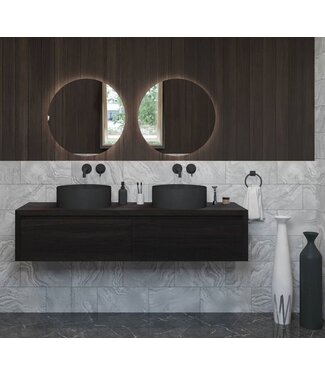 GLISS DESIGN Gliss Design Ares Wastafelonderkast met topblad Charcoal 180x45x35 cm 2 lades greeploos