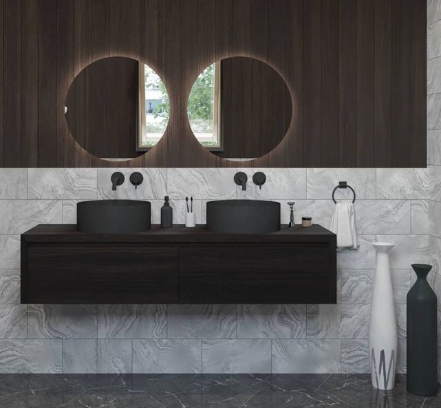 Gliss Design Ares Wastafelonderkast met topblad Charcoal 180x45x35 cm 2 lades greeploos