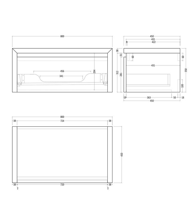 Gliss Design Ares Wastafelonderkast met topblad Castle Brown 80x45x35 cm 1 lade greeploos
