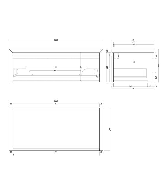 GLISS DESIGN Gliss Design Ares Wastafelonderkast met topblad Castle Brown 100x45x35 cm 1 lade greeploos