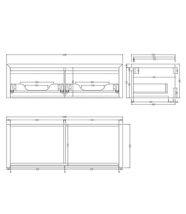 Gliss Design Ares Wastafelonderkast met topblad Castle Brown 120x45x35 cm 1 lade greeploos