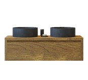 Gliss Design Ares Wastafelonderkast met topblad Castle Brown 140x45x35 cm 2 lades greeploos