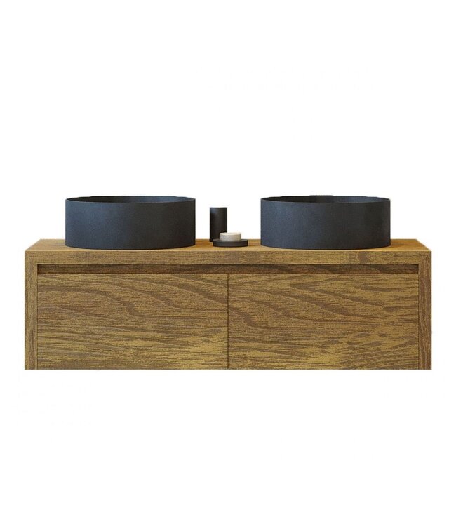 GLISS DESIGN Gliss Design Ares Wastafelonderkast met topblad Castle Brown 140x45x35 cm 2 lades greeploos