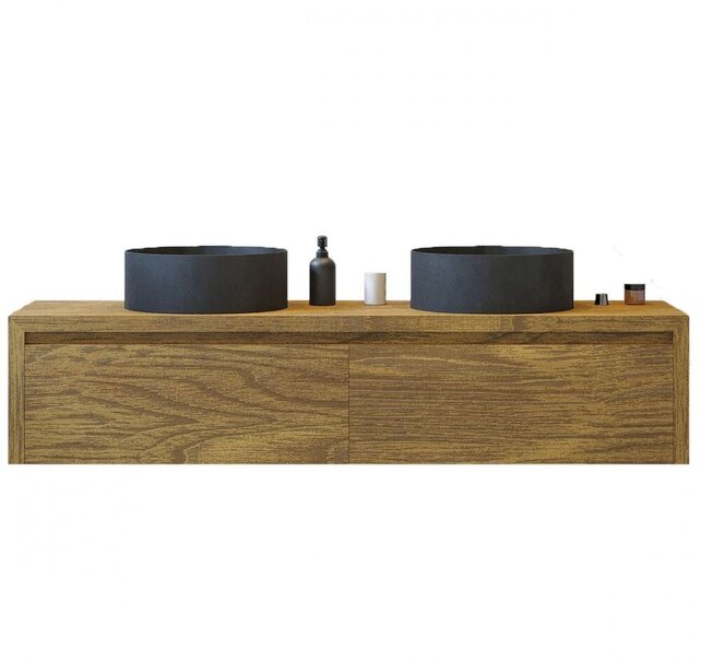 Gliss Design Ares Wastafelonderkast met topblad Castle Brown 160x45x35 cm 2 lades greeploos Gliss Design Ares Wastafelonderkast met topblad Castle Brown 160x45x35 cm 2 lades greeploos