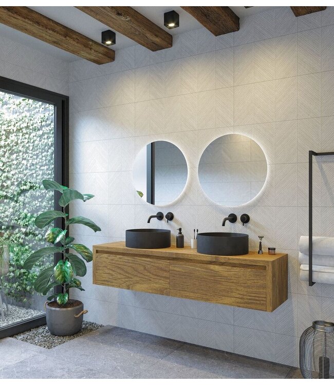 Gliss Design Ares Wastafelonderkast met topblad Castle Brown 160x45x35 cm 2 lades greeploos