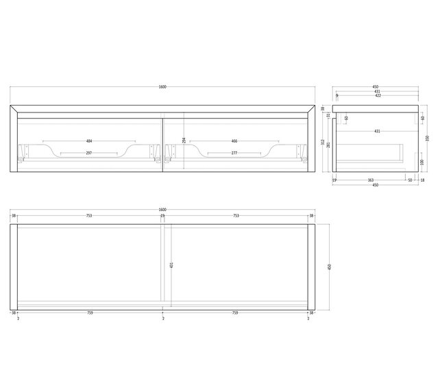 Gliss Design Ares Wastafelonderkast met topblad Castle Brown 160x45x35 cm 2 lades greeploos Gliss Design Ares Wastafelonderkast met topblad Castle Brown 160x45x35 cm 2 lades greeploos