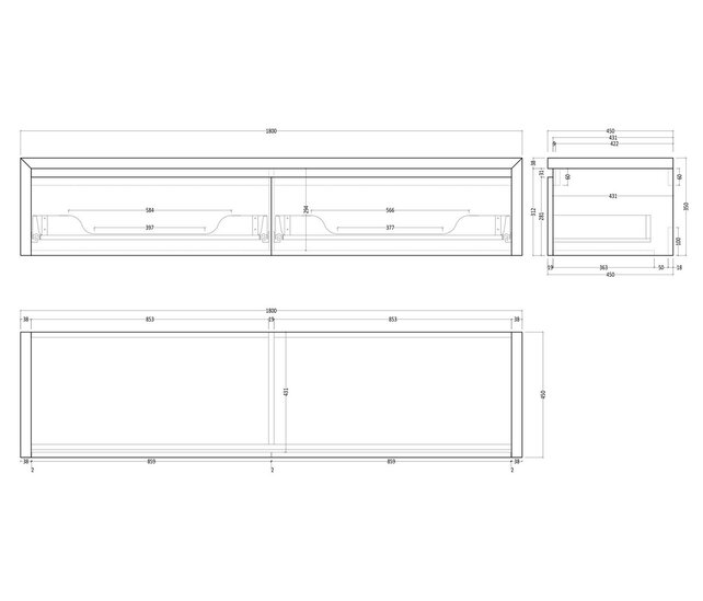 Gliss Design Ares Wastafelonderkast met topblad Corn Silk 180x45x35 cm 2 lades greeploos