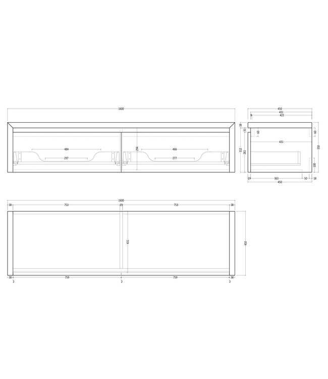 Gliss Design Ares Wastafelonderkast met topblad Corn Silk 160x45x35 cm 2 lades greeploos