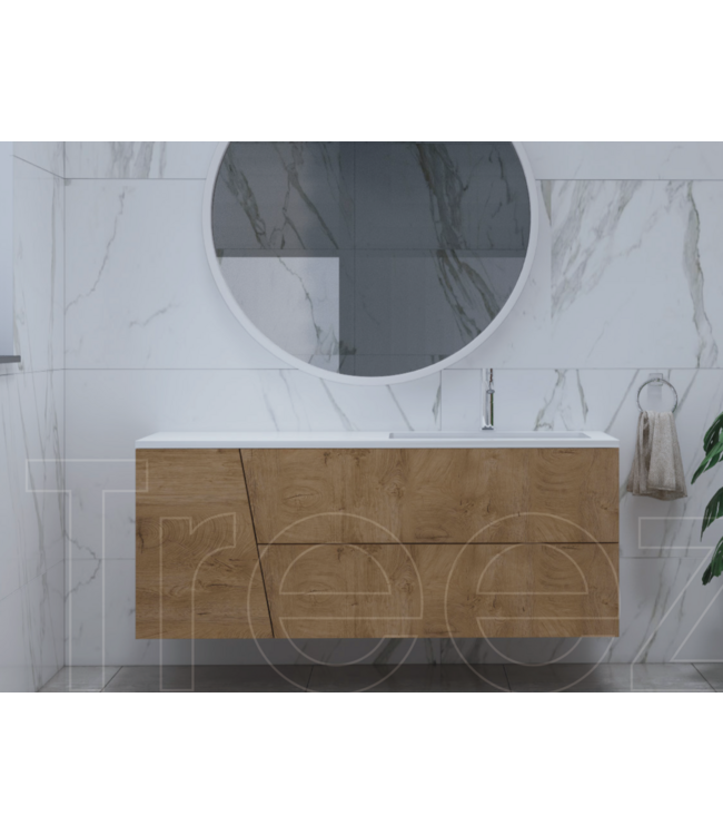 GLISS DESIGN Gliss Design Treez Badkamermeubel 140 cm Oak Classic met wastafel Rechts kraangat 0 - 1