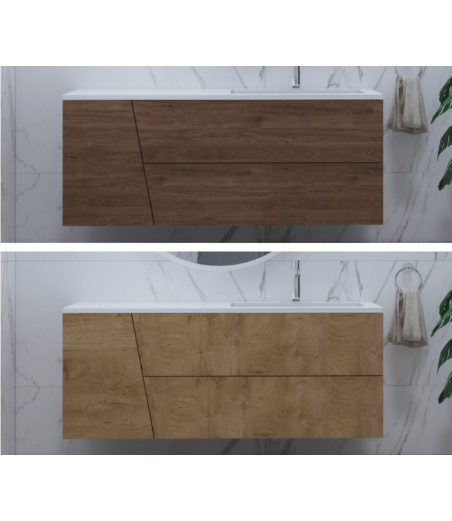 GLISS DESIGN Gliss Design Treez Badkamermeubel 140 cm Oak Cognac met wastafel Rechts kraangat 0 - 1