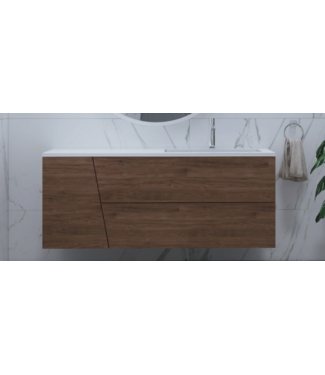 GLISS DESIGN Gliss Design Treez Badkamermeubel 140 cm Oak Cognac met wastafel Rechts kraangat 0 - 1