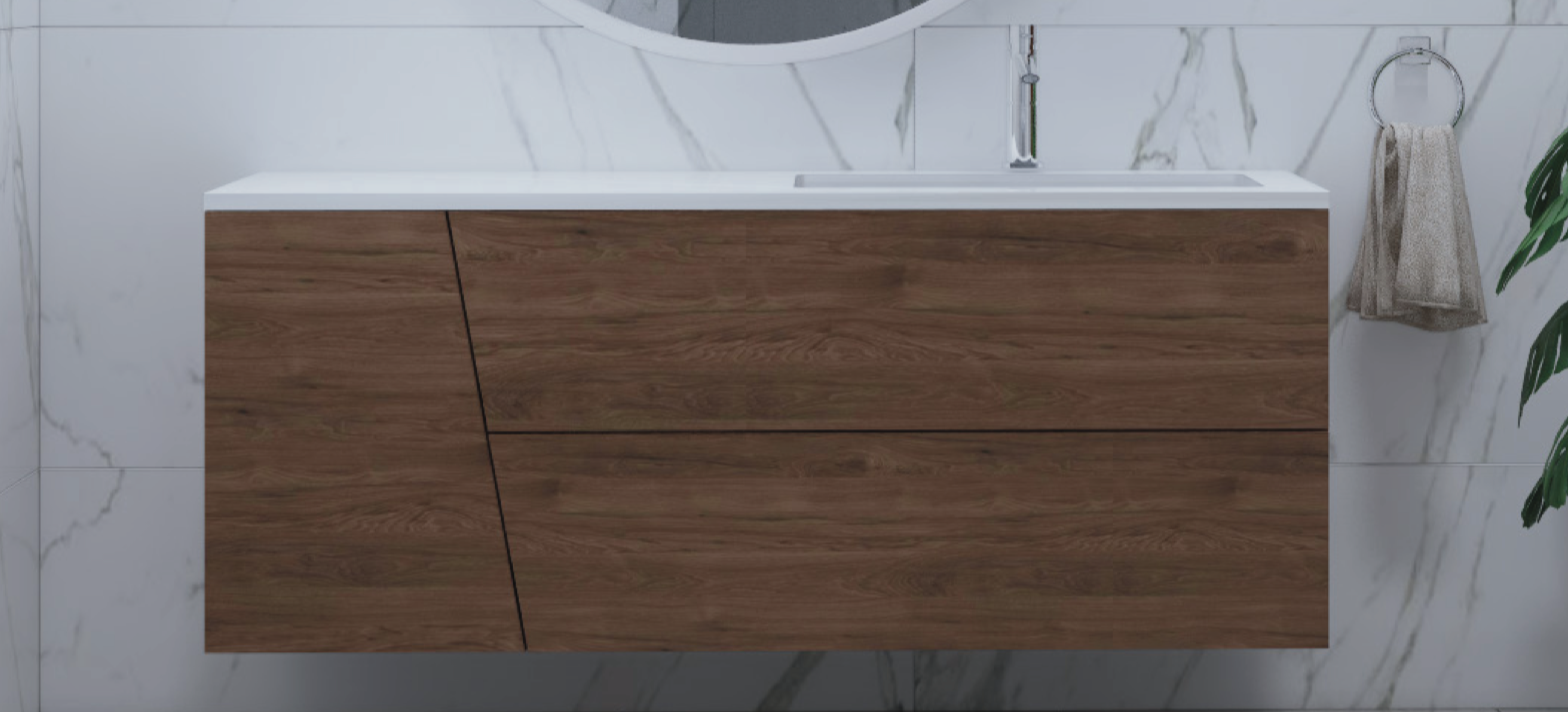 Treez Layout Gliss Design Treez Badkamermeubel 140 cm Oak Cognac met wastafel Recht ...