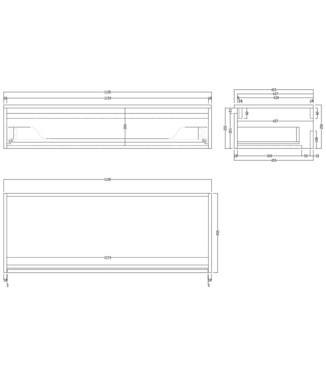 Gliss Design Calypso Onderkast Zwart Eiken 120 cm Badmeubel met topblad