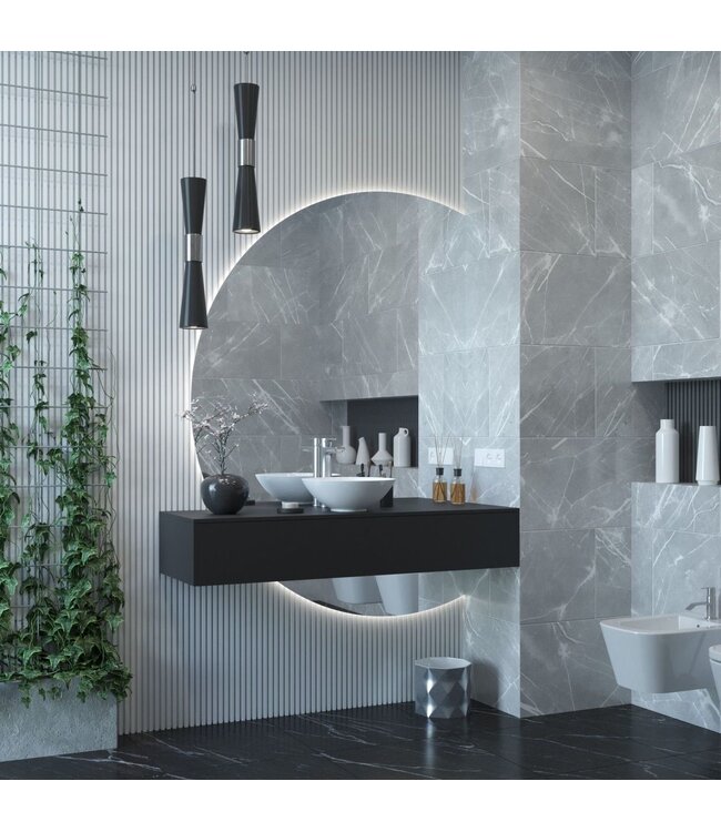 Gliss Design Calypso Onderkast Mat Zwart 140 cm Badmeubel met topblad