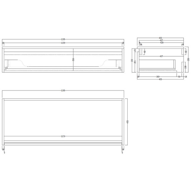 Gliss Design Calypso Onderkast Mat Zwart 120 cm Badmeubel met topblad