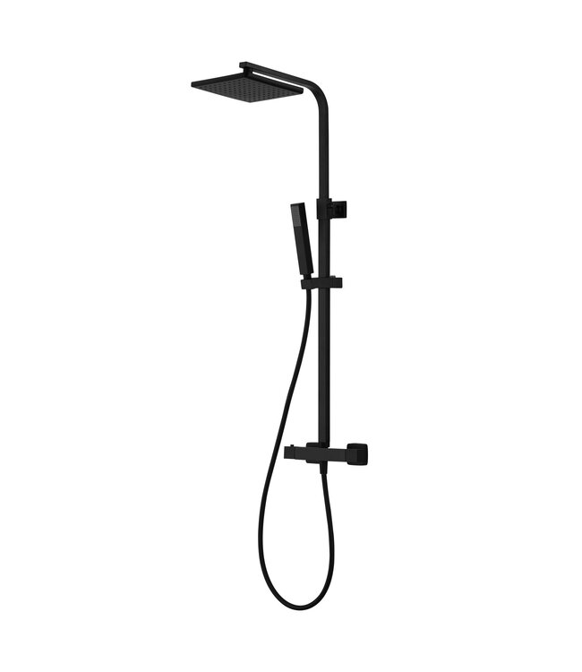 Opbouw Regendoucheset Donna Mat Zwart Vierkant Opbouw Regendouche 20cm Thermostaatkraan Glijstang Handdouche