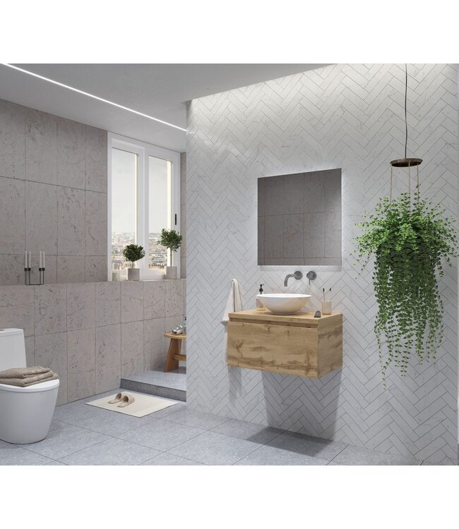 Gliss Design Eros Badkamermeubel met Topblad Rustiek Eiken 60cm MDF 1 sofclose lade