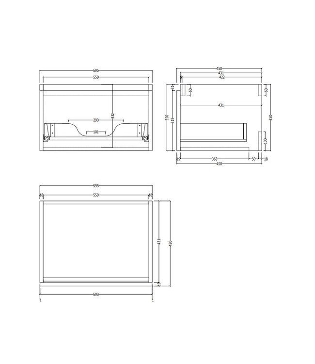 Gliss Design Eros Badkamermeubel met Topblad Rustiek Eiken 60cm MDF 1 sofclose lade