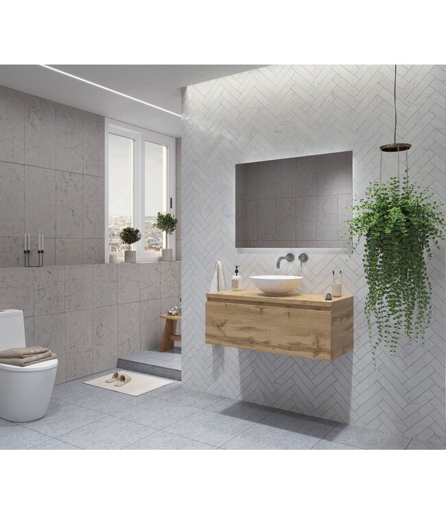 GLISS DESIGN Gliss Design Eros Badkamermeubel met Topblad Rustiek Eiken 90cm MDF 1 sofclose lade