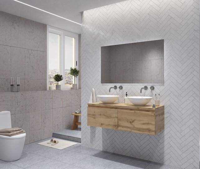 Gliss Design Eros Badkamermeubel met Topblad Rustiek Eiken 120cm MDF 2 sofclose lade