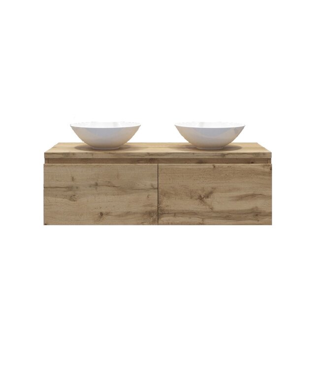 Gliss Design Eros Badkamermeubel met Topblad Rustiek Eiken 140cm MDF 2 sofclose lade