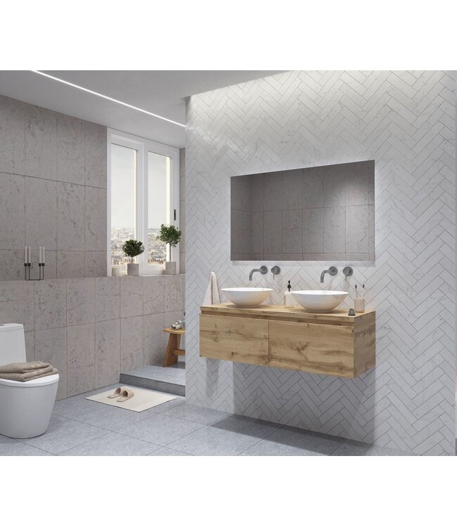 Gliss Design Eros Badkamermeubel met Topblad Rustiek Eiken 140cm MDF 2 sofclose lade