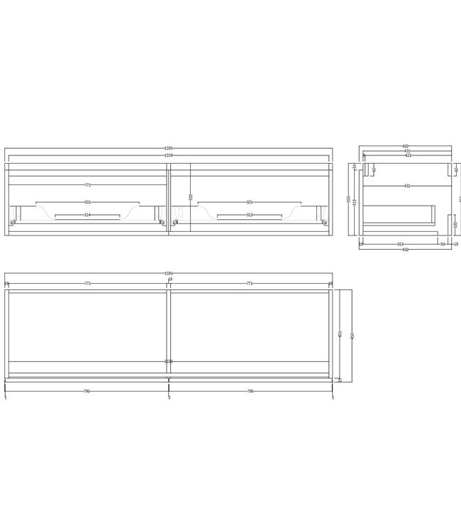 GLISS DESIGN Gliss Design Eros Badkamermeubel met Topblad Rustiek Eiken 160cm MDF 2 sofclose lade
