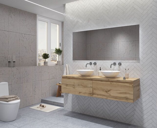 Gliss Design Eros Badkamermeubel met Topblad Rustiek Eiken 160cm MDF 2 sofclose lade