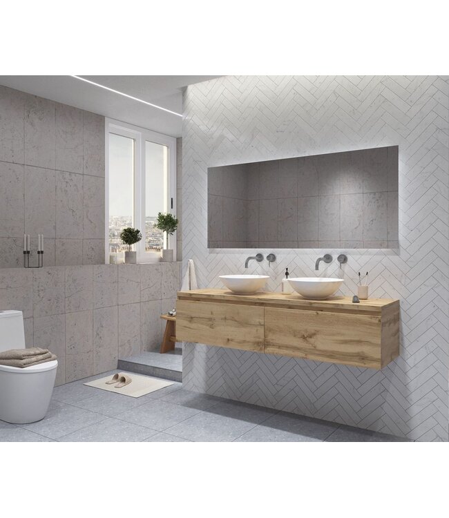 Gliss Design Eros Badkamermeubel met Topblad Rustiek Eiken 180cm MDF 2 sofclose lade