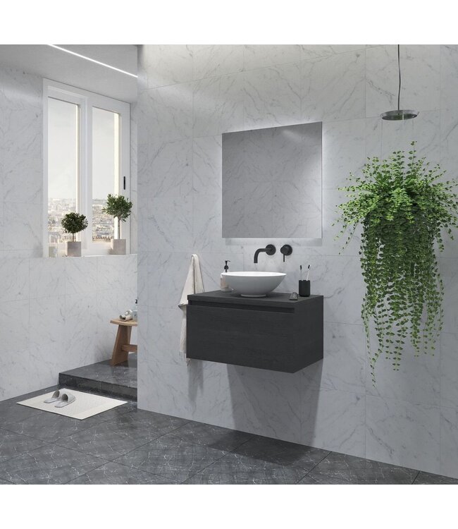 GLISS DESIGN Gliss Design Eros Badkamermeubel met Topblad Zwart Eiken 60cm MDF 1 sofclose lade