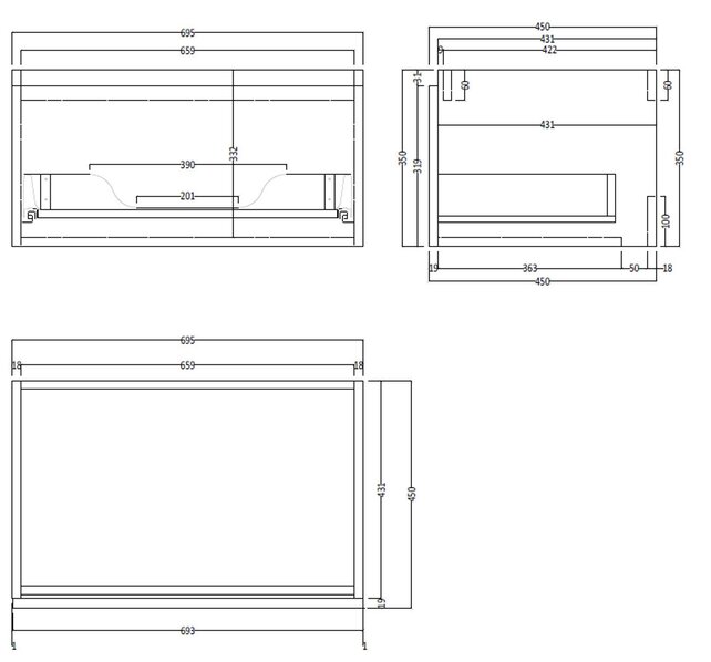Gliss Design Eros Badkamermeubel met Topblad Zwart Eiken 70cm MDF 1 sofclose lade