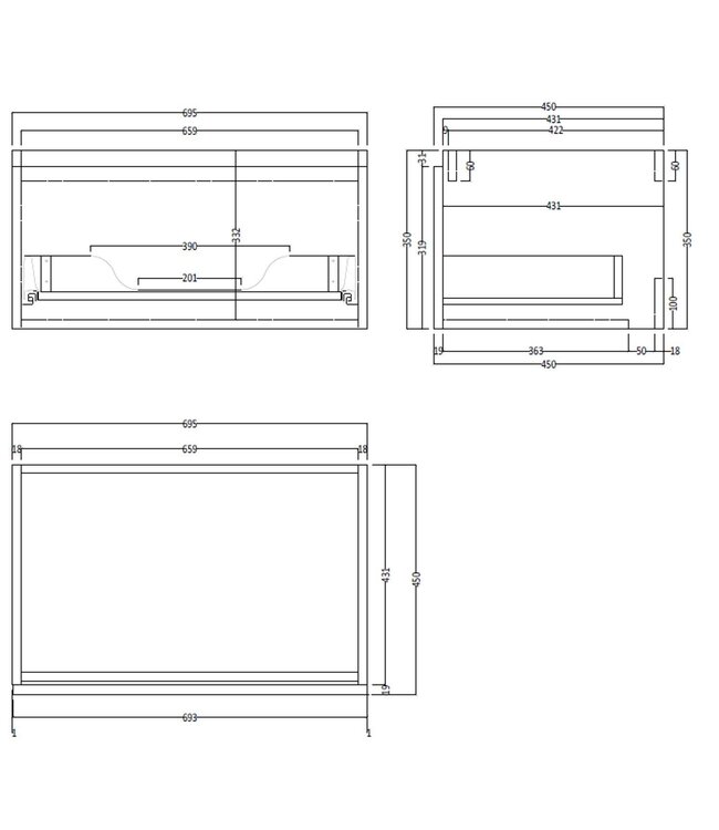 GLISS DESIGN Gliss Design Eros Badkamermeubel met Topblad Zwart Eiken 70cm MDF 1 sofclose lade