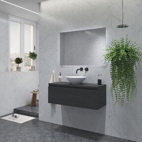 Gliss Design Eros Badkamermeubel met Topblad Zwart Eiken 100cm MDF 1 sofclose lade