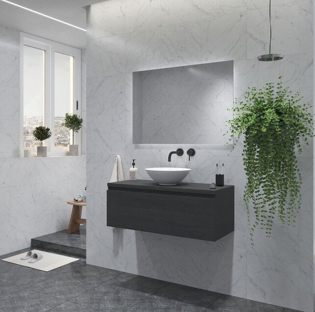 Gliss Design Eros Badkamermeubel met Topblad Zwart Eiken 120cm MDF 1 sofclose lade