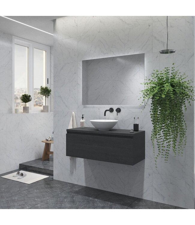 Gliss Design Eros Badkamermeubel met Topblad Zwart Eiken 120cm MDF 1 sofclose lade