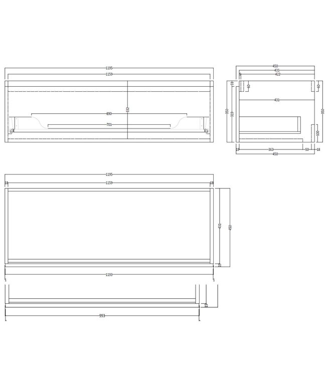 GLISS DESIGN Gliss Design Eros Badkamermeubel met Topblad Zwart Eiken 120cm MDF 1 sofclose lade
