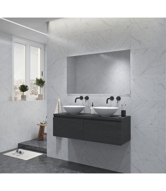 Gliss Design Eros Badkamermeubel met Topblad Zwart Eiken 140cm MDF 2 sofclose lades