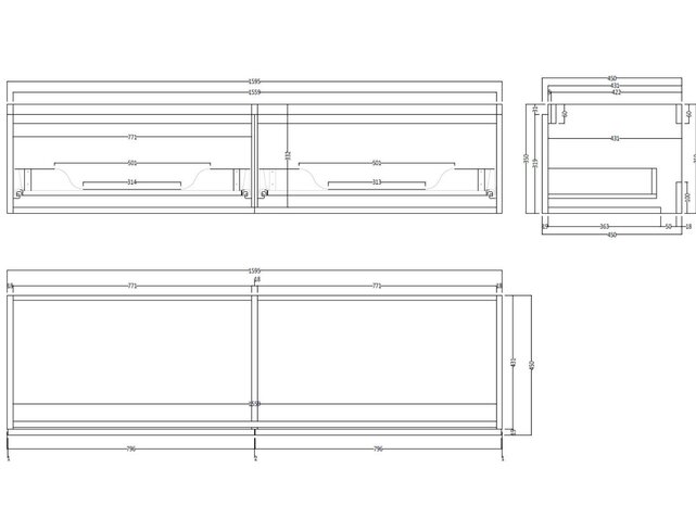 Gliss Design Eros Badkamermeubel met Topblad Zwart Eiken 160cm MDF 2 sofclose lades