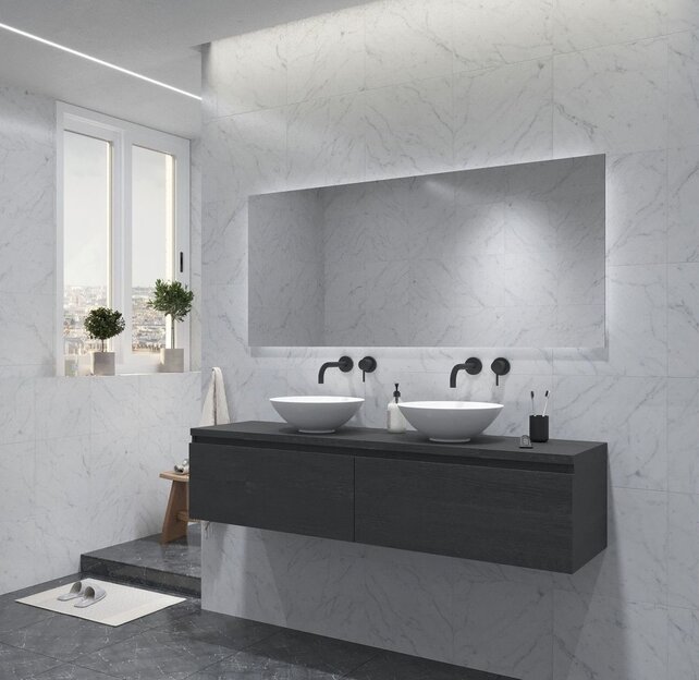 Gliss Design Eros Badkamermeubel met Topblad Zwart Eiken 160cm MDF 2 sofclose lades