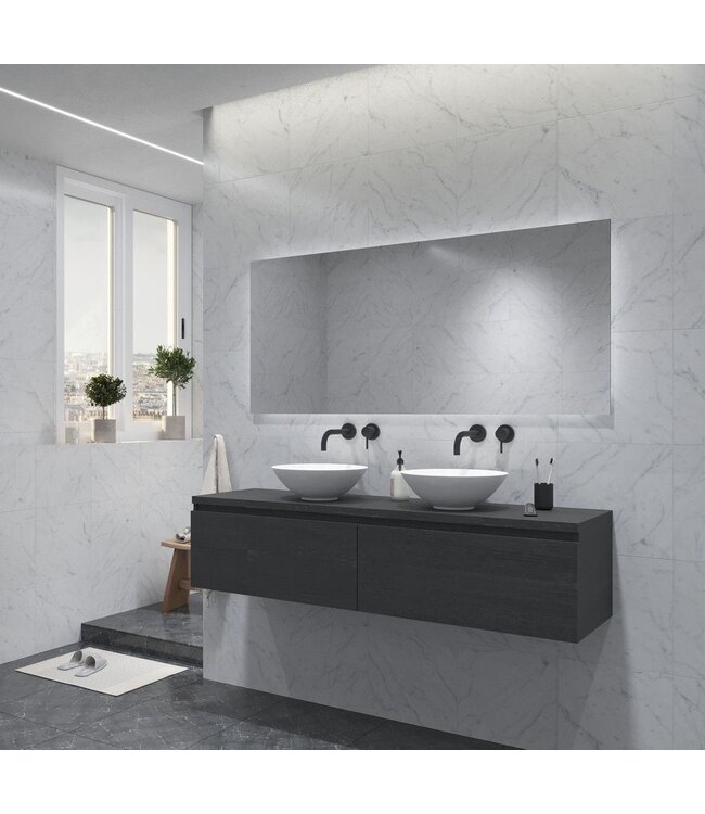 Gliss Design Eros Badkamermeubel met Topblad Zwart Eiken 160cm MDF 2 sofclose lades