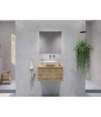 GLISS DESIGN Gliss Design Eros Badkamermeubel met Topblad Rustiek Eiken 80cm MDF 1 sofclose lade