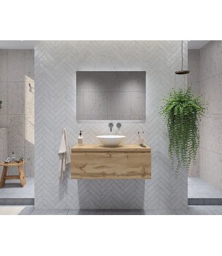 GLISS DESIGN Gliss Design Eros Badkamermeubel met Topblad Rustiek Eiken 100cm MDF 1 sofclose lade