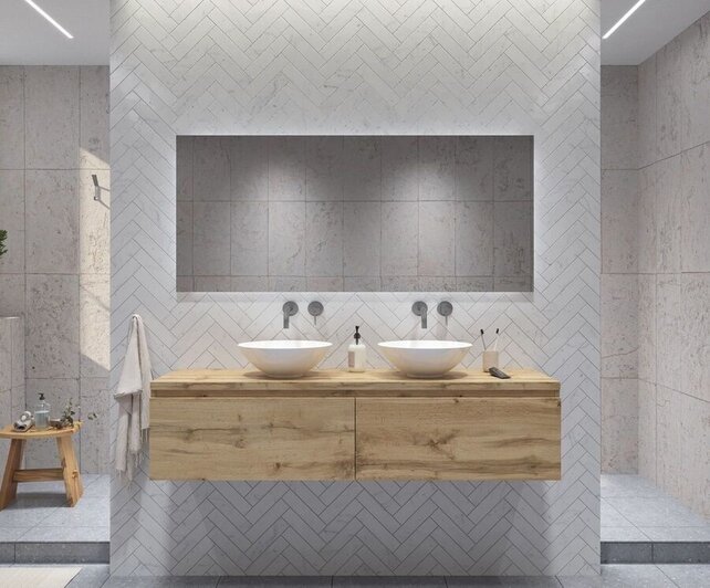 Gliss Design Eros Badkamermeubel met Topblad Rustiek Eiken 160cm MDF 2 sofclose lade