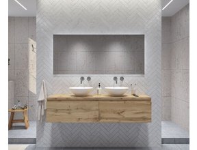 Gliss Design Eros Badkamermeubel met Topblad Rustiek Eiken 180cm MDF 2 sofclose lade