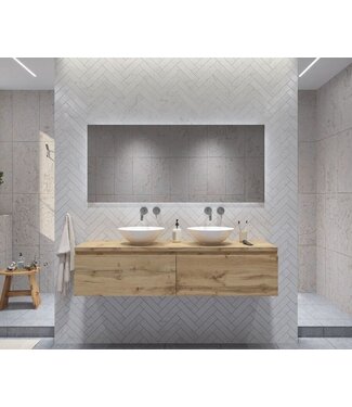 GLISS DESIGN Gliss Design Eros Badkamermeubel met Topblad Rustiek Eiken 180cm MDF 2 sofclose lade